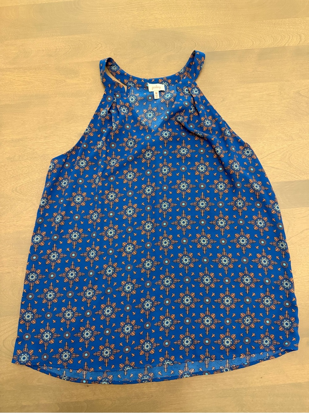 Pixley Blue Floral Sleeveless Halter Blouse Size Medium